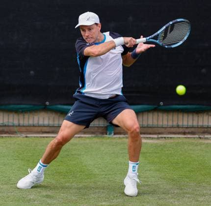 3rd June 2025; Edgbaston Priory Club, Birmingham, England: Lexus Birmingham Open Tennis, Day 2; James Duckworth (AUS) forehand in his mens singles match against Brandon Holt (USA)  ActionPlus12797859 RogerxEvans