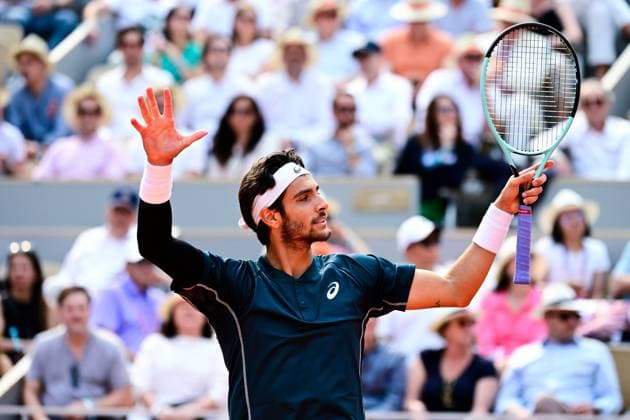 TENNIS : Roland Garros 2025 - Internationaux de France - 03 06 2025 Lorenzo Musetti ( Italy ) celebrates during the 2025 French Open at Roland Garros on Juin 03, 2025 in Paris, France. ( Photo Dante Badano PSNewz ) - ParisFrance  Copyright: xx