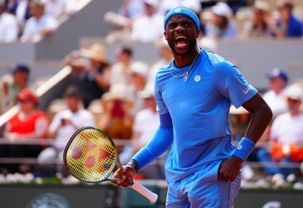 Frances Tiafoe celebrates winning the second set French Open Tennis, Day Ten, Tennis, Roland Garros, Paris, France - 03 Jun 2025 EDITORIAL USE ONLY No use with unauthorised audio, video, data, fixture lists, club league logos or live services. Online in-match use limited to 120 images, no video emulation. No use in betting, games or single club league player publications. Copyright: xJavierxGarcia Shutterstockx 15335298bh