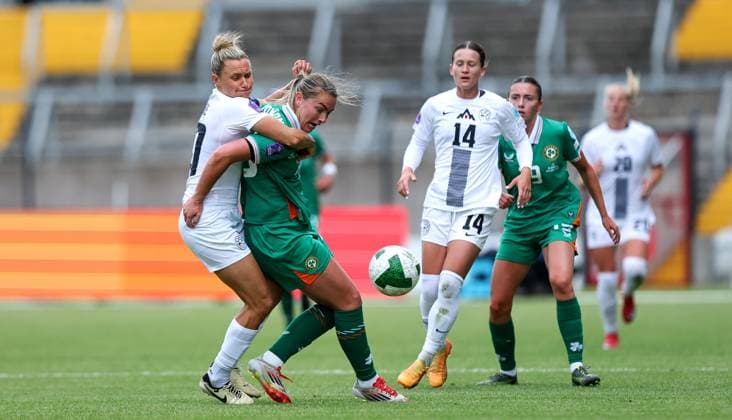 UEFA Women s Nations League 2025, Pairc Ui Chaoimh, Cork 3 6 2025 Republic of Ireland WNT vs Slovenia Slovenia s Dominika ÄaonÄ with Saoirse Noonan of Ireland Dominika ÄaonÄ with Saoirse Noonan 3 6 2025  Copyright: x INPHO RyanxByrnex RB1_0115