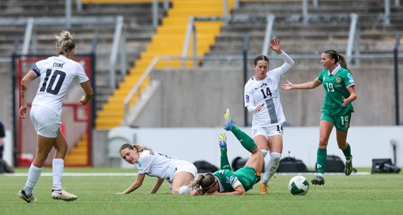 UEFA Women s Nations League 2025, Pairc Ui Chaoimh, Cork 3 6 2025 Republic of Ireland WNT vs Slovenia Ireland s Katie McCabe tackled by Lara PraÅ¡nikar of Slovenia Katie McCabe tackled by Lara PraÅ¡nikar 3 6 2025  Copyright: x INPHO RyanxByrnex RB1_9869