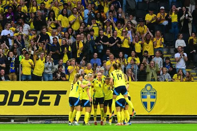 Strawberry Arena, Solna, Sweden, June 3rd 2025: Sweden celebrates goal in the game in UEFA Nations League on June 3rd 2025 between Sweden and Denmark at Strawberry Arena in Solna, Sweden (Peter Sonander SPP) Copyright: xPeterxSonander SPPx spp-en-PeSo-PSon-20250603-193143_PS_6887