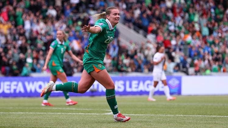 UEFA Women s Nations League 2025, Pairc Ui Chaoimh, Cork 3 6 2025 Republic of Ireland WNT vs Slovenia Ireland s Saoirse Noonan celebrates scoring her sides first goal Saoirse Noonan celebrates scoring her sides first goal 3 6 2025  Copyright: x INPHO RyanxByrnex RB2_5882