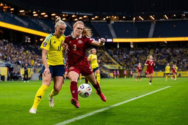 250603 Stina Blackstenius of Sweden and Stine Ballisager of Denmark during the Women s Nations League football match between Sweden and Denmark on June 3, 2025 in Stockholm. Photo: Joel Marklund BILDBYRAN kod JM JM0698 fotboll football soccer fotball nations league uefa womens nations league sverige sweden danmark denmark dam bbeng bbauto Copyright: JOELxMARKLUND BB250603JM053