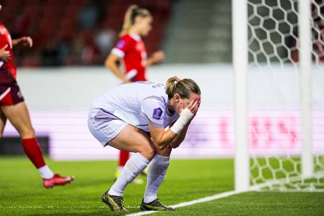 Sport Bilder des Tages 250603 Elisabeth Terland of Norway reacts after missing a chance to score during the UEFA Women™s Nations League football match between Switzerland and Norway on June 3, 2025 in Sion. Photo: Marius Simensen BILDBYRAN COP 238 bbeng dam depp football fotball fotboll norge norway soccer sveits switzerland uefa women s nations league Copyright: MARIUSxSIMENSEN BB250603BB752