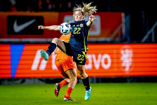 Scotland midfielder Erin Cuthbert during the match Netherlands - Scotland (women) at the Koning Willem II stadium for the UEFA Nations League women season 2024-2025 in TILBURG, Netherlands on 3 june 2025, (photo by Marcel van Dorst EYE4images DeFodi Images)