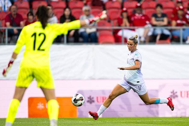 250603 Celin Bizet Ildhusoy of Norway during the UEFA Women™s Nations League football match between Switzerland and Norway on June 3, 2025 in Sion. Photo: Marius Simensen BILDBYRAN COP 238 bbeng dam football fotball fotboll norge norway soccer sveits switzerland uefa women s nations league Copyright: MARIUSxSIMENSEN BB250603BB913