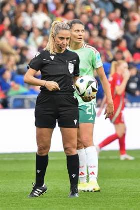 Football - Women™s Nations League - League A - Group 4 - Wales vs Igtaly - Swansea.com Stadium - Tuesday 3rd June 2025 referee Eleni Antoniou & Michela Cambiaghi ITALY WOMEN COLORSPORT Winston Bynorth 