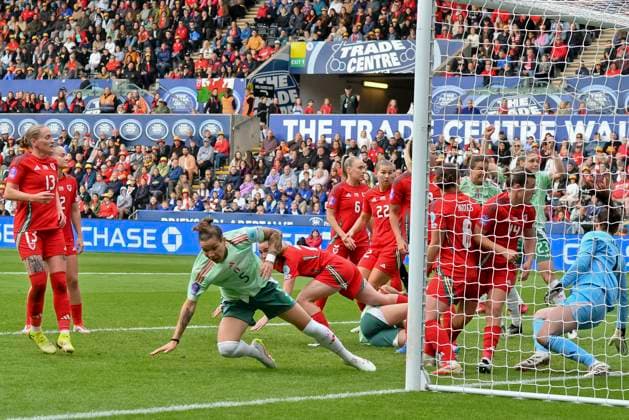 3 June 2025_UEFA Women s Nations League_Swansea.com stadium_ Wales Women v Italy Women Elena Linari ITALY WOMEN celebrates scoring her team s first goal COLORSPORT Winston Bynorth 