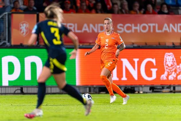 2025-06-03 Netherlands v Scotland - UEFA Women s Nations League 2024 25 Grp A1 MD6 TILBURG, NETHERLANDS - JUNE 3: Amy Muir of Scotland battles for the ball with Lynn Wilms of the Netherlands during the UEFA Women s Nations League 2024 25 Grp A1 MD6 match between Netherlands and Scotland at Koning Willem II Stadion on June 3, 2025 in Tilburg, Netherlands. Tilburg Koning Willem II Stadion Netherlands Content not available for redistribution in The Netherlands directly or indirectly through any third parties. Copyright: xJorisxVerwijstx