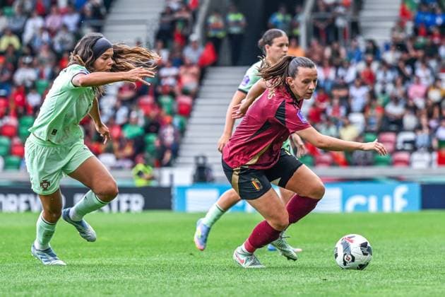 250603 PORTUGAL VS BELGIUM Hannah Eurlings (7) of Belgium pictured during a game between the national teams of Portugal and Belgium, called the Red Flames on the 6th matchday in group A3 of the 2024-25 Women s Nations League competition, on Tuesday 3 June 2025 in Funchal , Portugal . PHOTO SPORTPIX Stijn Audooren Funchal Estadio do Maritimo Portugal  Copyright: xSportpix.bex xStijnxAudoorenxStijnxAudoorenx