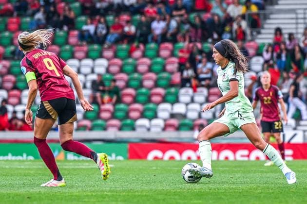 250603 PORTUGAL VS BELGIUM Andreia Jacinto (6) of Portugal pictured during a game between the national teams of Portugal and Belgium, called the Red Flames on the 6th matchday in group A3 of the 2024-25 Women s Nations League competition, on Tuesday 3 June 2025 in Funchal , Portugal . PHOTO SPORTPIX Stijn Audooren Funchal Estadio do Maritimo Portugal  Copyright: xSportpix.bex xStijnxAudoorenxStijnxAudoorenx