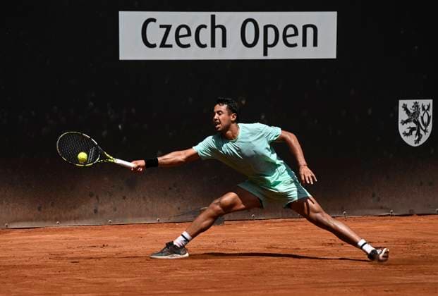 Hugo Dellien of Bolivia plays against Maxim Mrva of Czech Republic (not seen) during their second round match of the UniCredit Czech Open, ATP, Tennis Herren Challenger tour in Prostejov, Czech Republic, June 4, 2025. (CTKxPhoto LudekxPerina) CTKPhotoP2025060404144  CTKPhotoP2025060404144