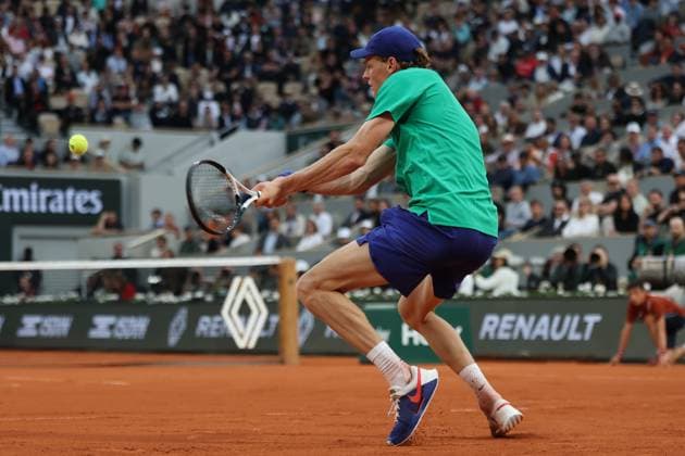 June 4, 2025, Paris, Celestynow, France: JANNIK SINNER of Italy during the match against Alexander Bublik of Kazakhstan in the quarter final of the French Open 2025 at Roland Garros in Paris. Sinner won 6:1, 7:5, 6:0. Paris France - ZUMAc278 20250604_zsp_c278_047 Copyright: xMarcinxCholewinskix