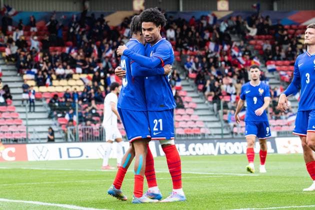 FOOTBALL: FRANCE U21, U 21 - OUZBEKISTAN U21 Baptiste AUTISSIER MAXPPP - Orleans 04 06 2025 Baptiste AUTISSIER Maxppp Orlean ; 04 06 2025 ; Joie des joueurs de l‚Äôequipe de france aprv s le but de Jean-Matteo Bahoya lors du match France espoir vs Ouzbv kistan espoirs, match amical de prv paration a l‚Äôeuro espoirs 2025 a Orlean le 04 juin 2025. Orleans Orleans Centre Val de Loire France  Copyright: xMAXPPPxBaptistexAUTISSIERx BAU202506046900 BAU202506046900