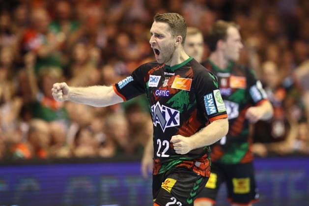 04.06.2025, xtgx, Handball, Daikin HBL, SC Magdeburg - SG Flensburg Handewitt v.l. Lukas Mertens (Magdeburg, 22) Jubel, Torjubel, jubelt ueber das Tor, celebrate the goal, celebration Magdeburg