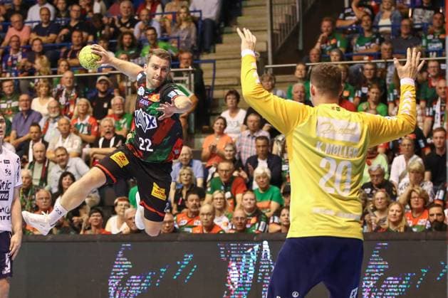 04.06.2025, xgox, Handball - Daikin HBL, SC Magdeburg - SG Flensburg-Handewitt emspor, v.l. Lukas Mertens (Magdeburg, 22) wirft Tor, Torschuetze, erzielt Tor, Treffer, scores the goal Magdeburg