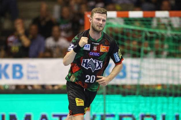 04.06.2025, xtgx, Handball, Daikin HBL, SC Magdeburg - SG Flensburg Handewitt v.l. Philipp Weber (Magdeburg, 20) Jubel, Torjubel, jubelt ueber das Tor, celebrate the goal, celebration Magdeburg