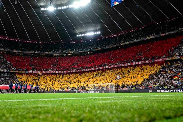 Choreografie Choreo Deutsche Fans, Deutschland vs. Portugal, Fussball, UEFA Nations League, Halbfinale, 04.06.2025 Muenchen Bayern Deutschland *** Choreography Choreo German Fans, Germany vs Portugal, Football, UEFA Nations League, Semi-Final, 04 06 2025 Munich Bavaria Germany Copyright: xkolbert-press MarcxNiemeyerx