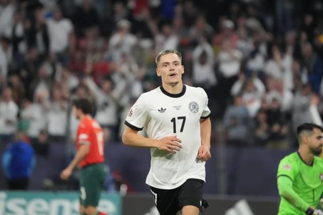 celebrate the goal, Torjubel zum 1:0 Florian Wirtz (Deutschland Germany, 17) - München 04.06.2025: Deutschland vs. Portugal, Nations League Finals, Halbfinale, M1, Allianz Arena, Munich Football Arena