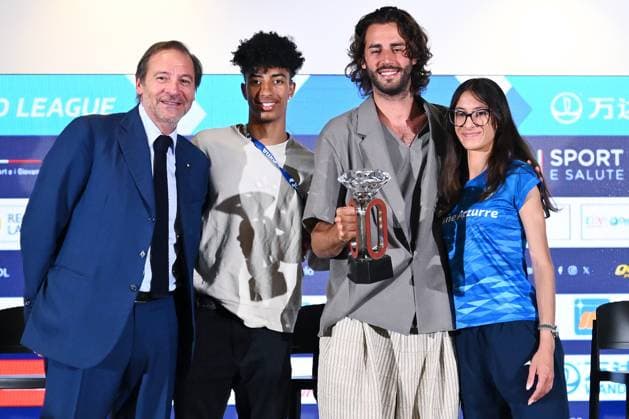 Sport Themen der Woche KW23 Sport Bilder des Tages Dc Roma 05 06 2025 - Golden Gala press conference, PK, Pressekonferenz foto Domenico Cippitelli Image nella foto: Stefano Mei-Gianmarco Tamberi-Mattia Furlani-Nadia Battocletti 