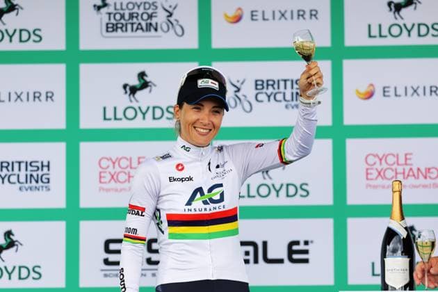 2025 Lloyds Tour of Britain Women Picture by Alex Whitehead SWpix.com -Picture by Alex Whitehead SWpix.com - 05 06 2025 - Cycling - UCI Women s World Tour - 2025 Lloyds Tour of Britain Women - Stage 1: Dalby Forest to Redcar - Kim Le Court Pienaar (AG Insurance - Soudal Team) winner of stage 1 Copyright: x xSWpix.comx(t axPhotographyxHubxLtd)xAlexxWhitehead SWpix.comx SWP-2944-0076