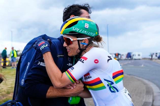 2025 Lloyds Tour of Britain Women Picture by Olly Hassell SWpix.com - 05 06 2025 - Cycling - UCI Women s World Tour - 2025 Lloyds Tour of Britain Women - Stage 1: Dalby Forest to Redcar - Kim Le Court Pienaar (AG Insurance - Soudal Team) celebrates winning the first stage Copyright: x xSWpix.comx(t axPhotographyxHubxLtd)xOllyxHassell SWpix.comx SWP-2945-0069