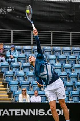 5th June 2025; Edgbaston Priory Club, Birmingham, England: Lexus Birmingham Open Tennis, Day 4; Marc-Andre Huesler (SUI) serves in the match against Otto Virtanen (FIN)  ActionPlus12798336 GodfreyxPitt