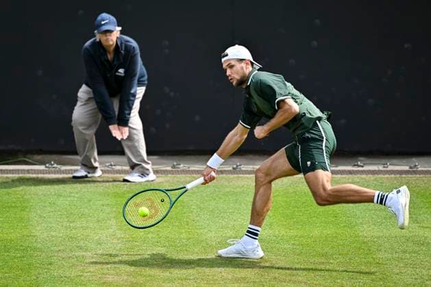 5th June 2025; Edgbaston Priory Club, Birmingham, England: Lexus Birmingham Open Tennis, Day 4; Otto Virtanen (FIN) hits a forehand in the match against Marc-Andre Huesler (SUI)  ActionPlus12798346 GodfreyxPitt