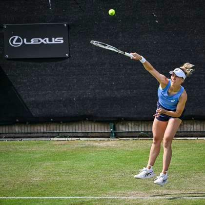5th June 2025; Edgbaston Priory Club, Birmingham, England: Lexus Birmingham Open Tennis, Day 4; Viktorija Golubic (SUI) serves in the match against Rebeka Masarova (SUI)  ActionPlus12798352 GodfreyxPitt