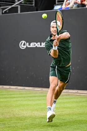 5th June 2025; Edgbaston Priory Club, Birmingham, England: Lexus Birmingham Open Tennis, Day 4; Otto Virtanen (FIN) hits a backhand in the match against Marc-Andre Huesler (SUI)  ActionPlus12798327 GodfreyxPitt