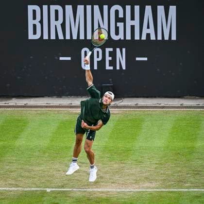 5th June 2025; Edgbaston Priory Club, Birmingham, England: Lexus Birmingham Open Tennis, Day 4; Otto Virtanen (FIN) serves in the match against Marc-Andre Huesler (SUI)  ActionPlus12798363 GodfreyxPitt