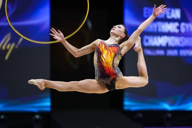 Sport Themen der Woche KW23 Sport Bilder des Tages 41st European Rhythmic gymnastics, Rhythmische Sportgymnastik, RSG Championships; 05.06.2025 Maria Avgousti (Cyprus) at All-Around qualifications; 41st European Rhythmic Gymnastics Championships at 05.06.2025 in the Unibet Arena in Tallinn (Estonia). *** 41st European Rhythmic Gymnastics Championships 05 06 2025 Maria Avgousti Cyprus at All Around qualifications 41st European Rhythmic Gymnastics Championships at 05 06 2025 in the Unibet Arena in Tallinn Estonia Copyright: xBEAUTIFULxSPORTS U.xFassbenderx