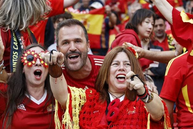 STUTTGART - Spain fans during the UEFA Nations League semifinal match Spain v. France at the Stuttgart Arena on June 5, 2025 in Stuttgart, Germany. ANP Hollandse Hoogte MAURICE VAN STEEN UEFA Nations League 2025 Semi-final 2024 25 xVIxANPxSportx xMauricexvanxSteenxIVx 529372775 originalFilename: 529372775.jpg