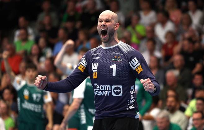 BAU 05.06.2025 Göppingen Handball Frisch Auf Göppingen vs. TVB Stuttgart, Bart Ravensbergen (Göppingen) jubelt