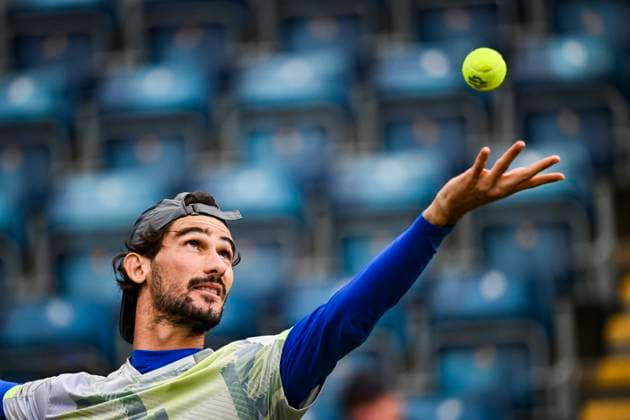 5th June 2025; Edgbaston Priory Club, Birmingham, England: Lexus Birmingham Open Tennis, Day 4; Lloyd Harris (RSA) serves in the match against Martin Landaluce (ESP)  ActionPlus12798442 GodfreyxPitt