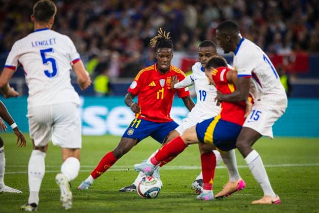 Stuttgart, Germany. 05th Jun 2025. Mikel Oyarzabal (ESP) Nico Williams (ESP) Pierre Kalulu (FRA) Ibrahima Konate (FRA) Spain - France Spanien - Frankreich 05.06.2025