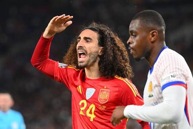 Marc CUCURELLA (ESP), Wut,Aerger, Aktion,Einzelbild,angeschnittenes Einzelmotiv,Portrait,Portraet. Fussball Nations League Final Four Halbfinale Spanien (ESP) - Frankreich (FRA) am 05.06.2025 , Fussball Arena Stuttgart.