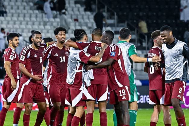 2026 FIFA World Cup, WM, Weltmeisterschaft, Fussball Qualifier -Qatar v Iran players of qatar celebrates after winning the FIFA World Cup 2026 AFC Asian Qualifiers group A third round match between Qatar and Iran at Jassim Bin Hamad Stadium in Doha, Qatar, on June 5, 2025 DOHA Qatar Copyright: xNOUSHADx