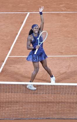 PARIS, FRANCE - JUNE 05: Coco Gauff of United States in action in the Women s Singles Semifinal match against Lois Boisson of France on day 12 of 2025 French Open at Roland Garros on June 5, 2025 in Paris, France.  Copyright: xVCGx 111572195621