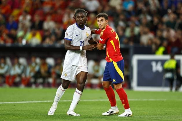 (L-R) Manu Kone (FRA), Martin Zubimendi (ESP), JUNE 5, 2025 - Football Soccer : UEFA Nations League Semi-finals match between Spain 5-4 France at the Stuttgart Arena in Stuttgart, Germany. Noxthirdxpartyxsales  (293790360)