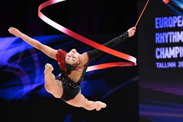 Sport Themen der Woche KW23 Sport Bilder des Tages RAFFAELI Sofia (ITA) ribbon during European Rhythmic gymnastics, Rhythmische Sportgymnastik, RSG Championships Qualification Individual and Groups SENIORS, Gymnastics in Tallin, Estonia, June 06 2025  Copyright: xFilippoxTomasi IPAxSportx xipa-agency.netx xx IPA_58686340 IPA_Agency_IPA58686340