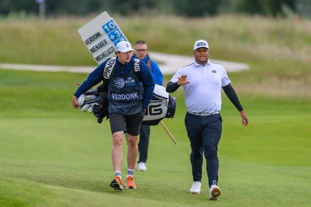 BADHOEVEDORP, 06-06-2025, The International, Aydan Verdonk and caddy during the KLM Open 2025 - Day 2. KLM Open 2025 - Day 2  x29641035x Copyright: