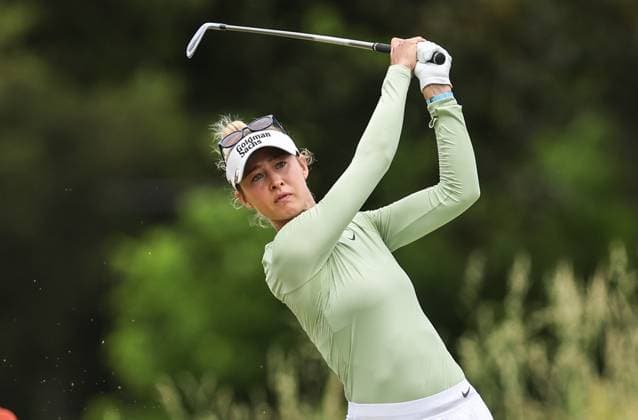 June 06, 2025: Nelly Korda of the United States watches her tee shot during the ShopRite LPGA, Golf Damen Classic Presented by Acer in Galloway, NJ. CSM Galloway United States of America - ZUMAc04_ 20250606_zma_c04_011 Copyright: xMikexLangishx
