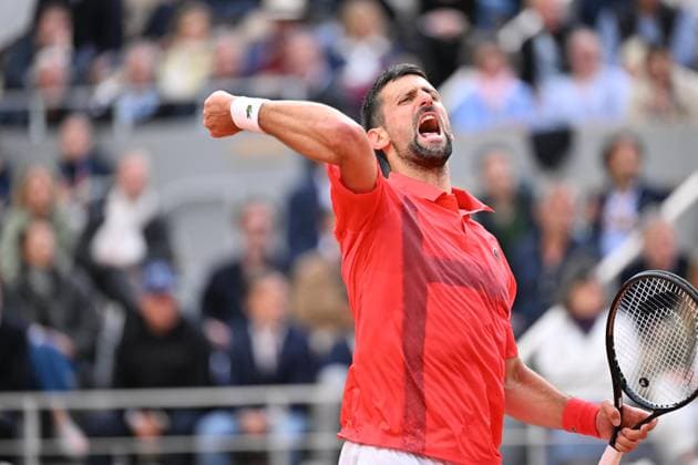 2025 Roland-Garros - Day 13 PARIS, FRANCE - JUNE 6: Novak Djokovic of Serbia reacts during match against Jannik Sinner (not seen) of Italy during men s singles semi-final match on day 13 of the French Open tennis tournament on Court Philippe-Chatrier at the Roland-Garros Complex in Paris, France on June 6, 2025. Mustafa Yalcin Anadolu Paris France. Editorial use only. Please get in touch for any other usage.  Copyright: x2025xAnadoluxMustafaxYalcinx