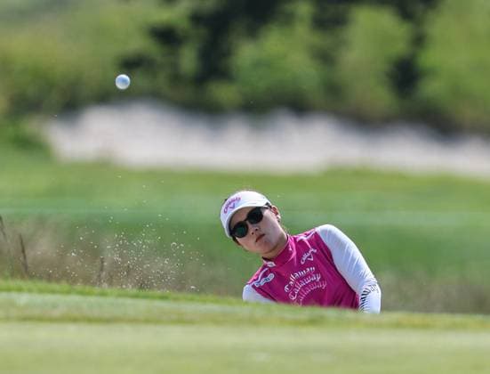 June 06, 2025: Yuma Nishimura of Japan punches the ball out of the bunker during the ShopRite LPGA, Golf Damen Classic Presented by Acer in Galloway, NJ. CSM Galloway United States of America - ZUMAc04_ 20250606_zma_c04_122 Copyright: xMikexLangishx
