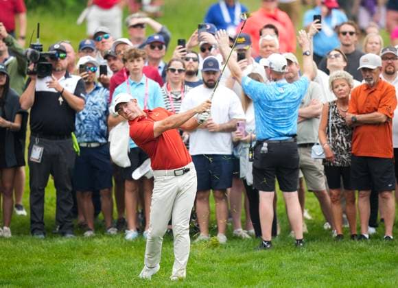 June 6, 2025, Caledon, On, CANADA: Rory McIlroy hit his approach shot from the rough on the fifth hole during second round of the RBC Canadian Open golf tournament in Caledon, Ont., on Friday, June 6, 2025. Golf 2025: Canadian Open: Second Round  - ZUMAc35_ 20250606_zaf_c35_142 Copyright: xNathanxDenettex