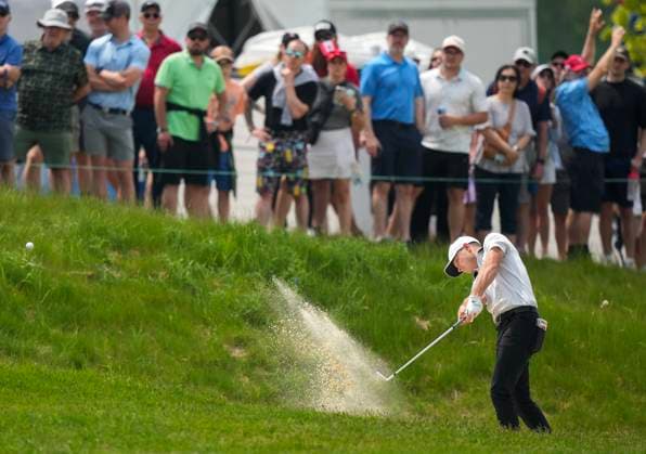 June 6, 2025, Caledon, On, CANADA: Luke Clanton blasts out of the fairway bunker on the fifth hole during second round of the RBC Canadian Open golf tournament in Caledon, Ont., on Friday, June 6, 2025. Golf 2025: Canadian Open: Second Round  - ZUMAc35_ 20250606_zaf_c35_157 Copyright: xNathanxDenettex