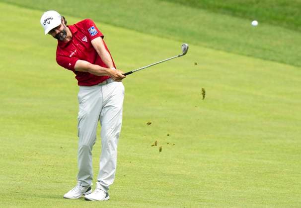June 6, 2025, Caledon, On, CANADA: Adam Hadwin of Canada hits his approach shot on hole 8 in the second round of the RBC Canadian Open golf tournament in Caledon, Ont., Friday, June 6, 2025. Golf 2025: Canadian Open: Second Round  - ZUMAc35_ 20250606_zaf_c35_108 Copyright: xFrankxGunnx