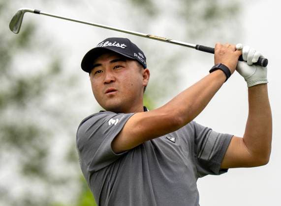 June 6, 2025, Caledon, On, CANADA: Richard Lee of Canada watches his tee shot on hole 7 in the second round of the Canadian Open golf in Caledon, Ont., Friday, June 6, 2025. Golf 2025: Canadian Open: Second Round  - ZUMAc35_ 20250606_zaf_c35_098 Copyright: xFrankxGunnx